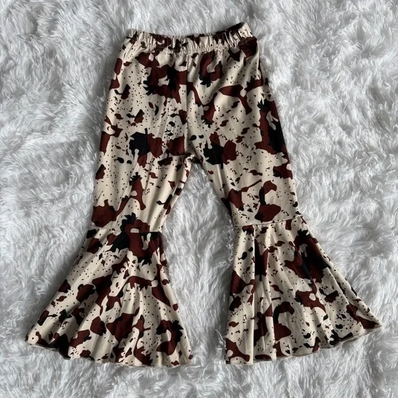 Cow Print Farm Kids Flared Bottoms - Brown and Cream 5T - Picture 2 of 4